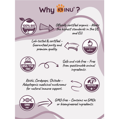certified organic, GMO-free, and lab-tested immune booster for dogs