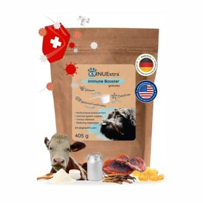 K9 INUExtra® with medicinal mushrooms, brewer’s yeast, colostrum, and vitamin E – natural ingredients for immune health